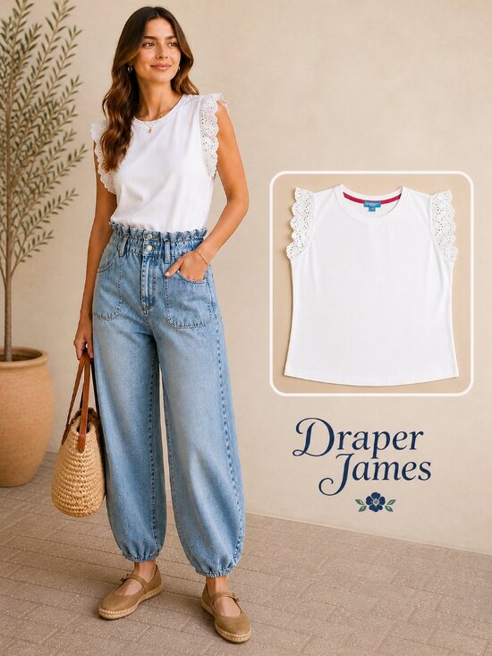 Draper James Tops - Draper James – Soft Cotton Eyelet Trimmed Top Women